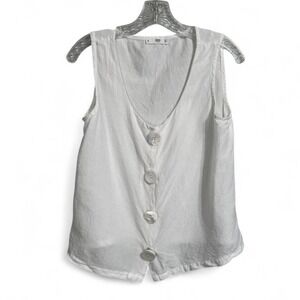 Mango MNG casual white linen button‎ down vest top Size S